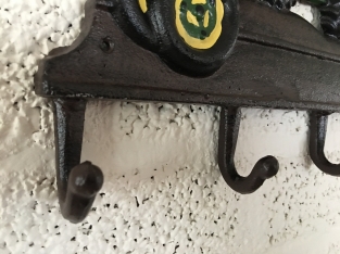 Farmhouse design coat rack with agricultural tractor, John Deere